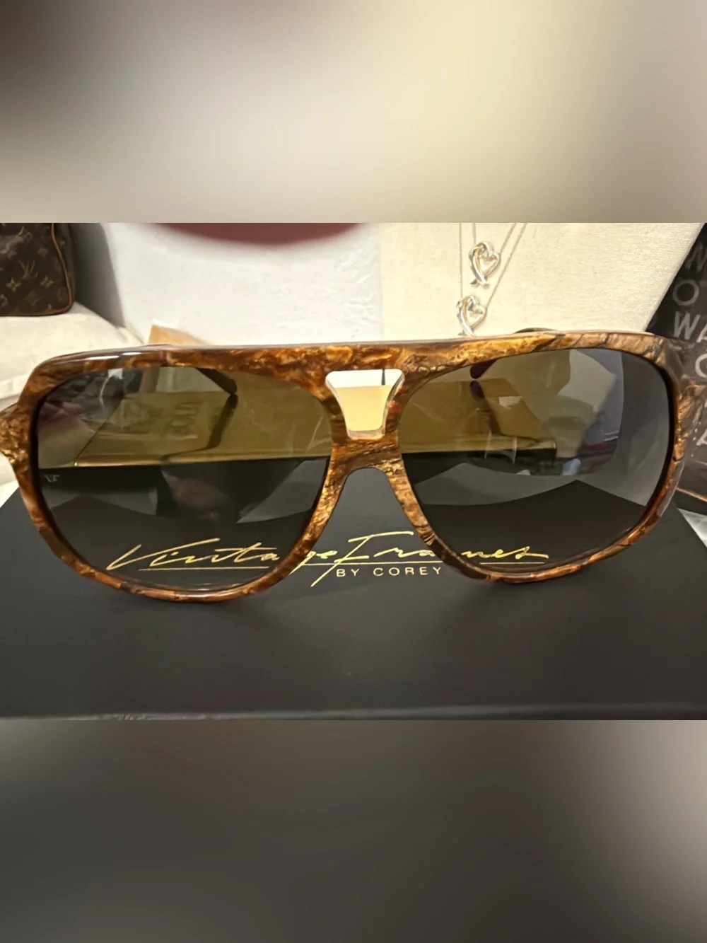 VINTAGE FRAMES BY COREY SHAPIRO LE MANIAC BURLWOOD BROWN NIB